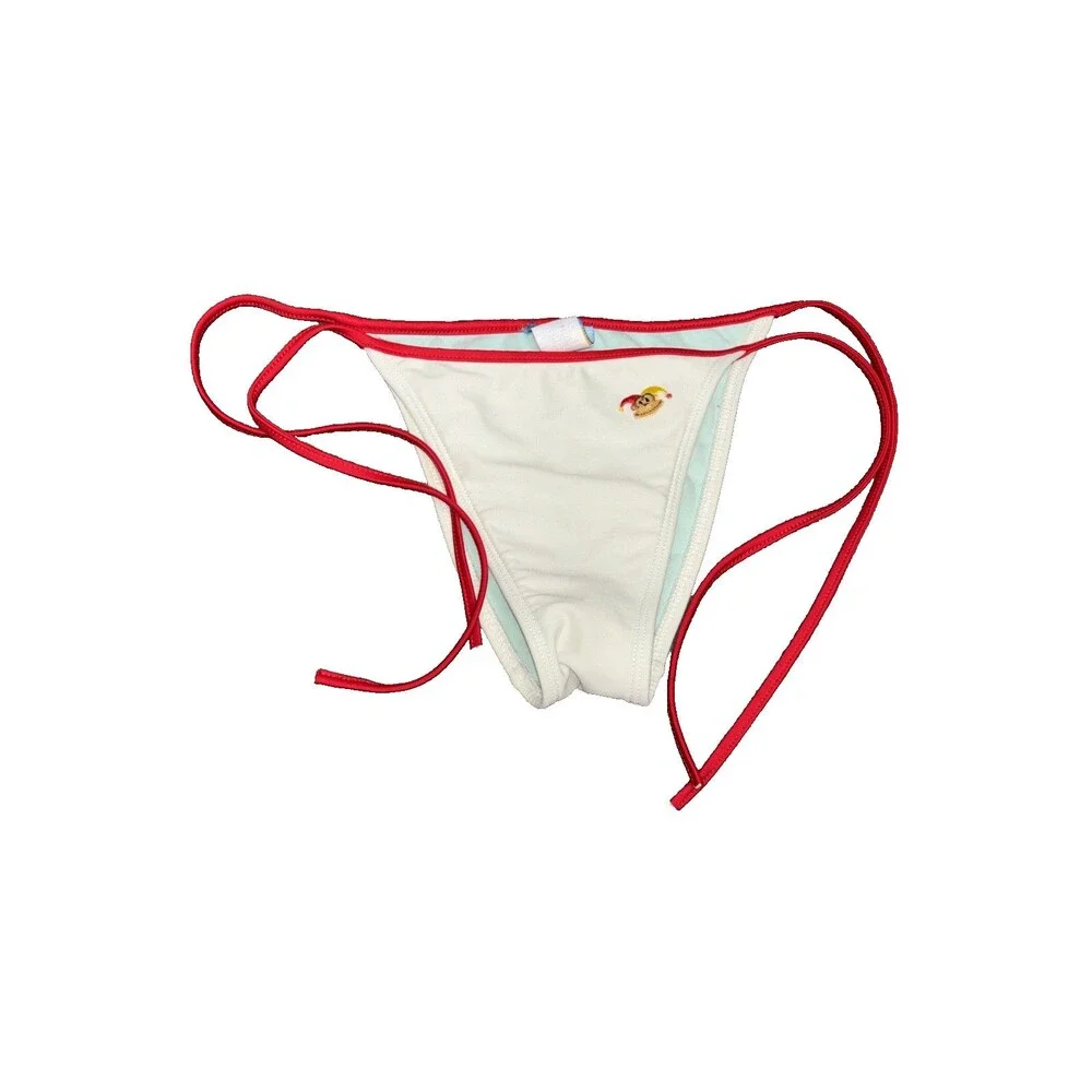 Cover Style Ivory String Bikini Bottom S Y2K Tie Sides Lined Monkey Embroidered